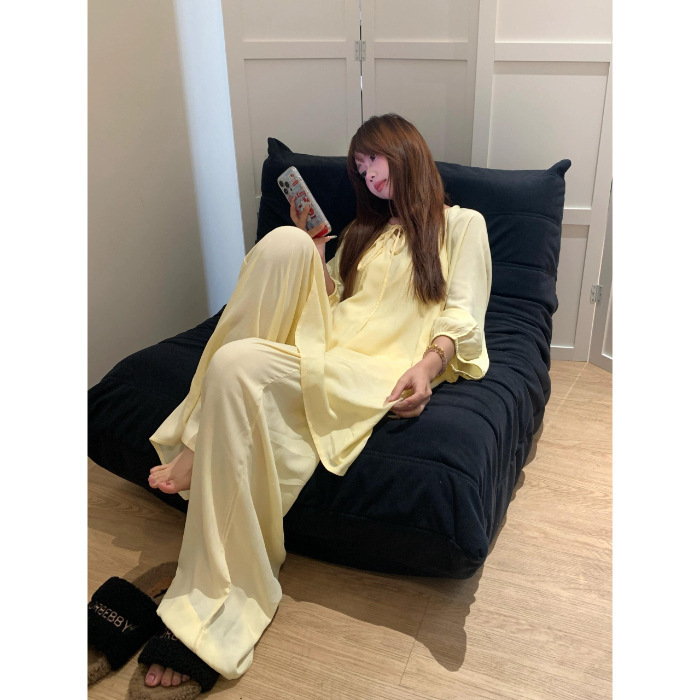 夏季女士睡衣圆领 云朵棉 长袖长裤 套装【无带胸垫】【M-5XL】|undefined