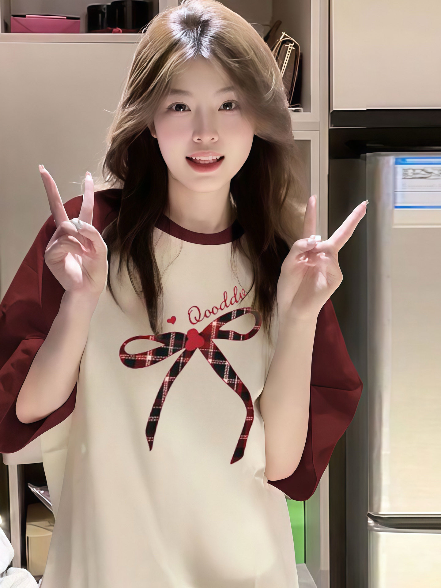American Retro Bow-Tie Short-Sleeved T-Shirt for Women in Spring and Summer, Loose Raglan Half-Sleeved Top for Junior High School and High School Students, Trendy