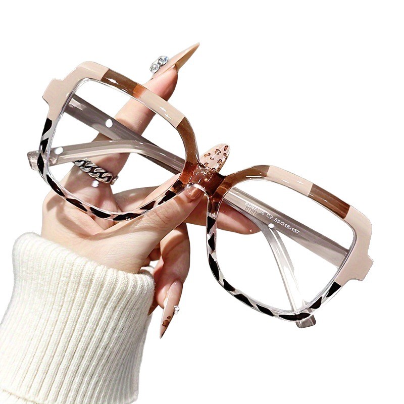 Color Blocking Blue Light Blocking Glasses For Women Fashionable Oversized Style Square Frame Trendy Versatile Everyday Wear Suitable For Men_voghion.com