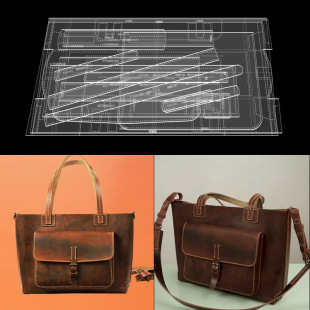Leather goods art diy design and production of single shoulder tote bag men and women acrylic version drawings grid pattern template pattern