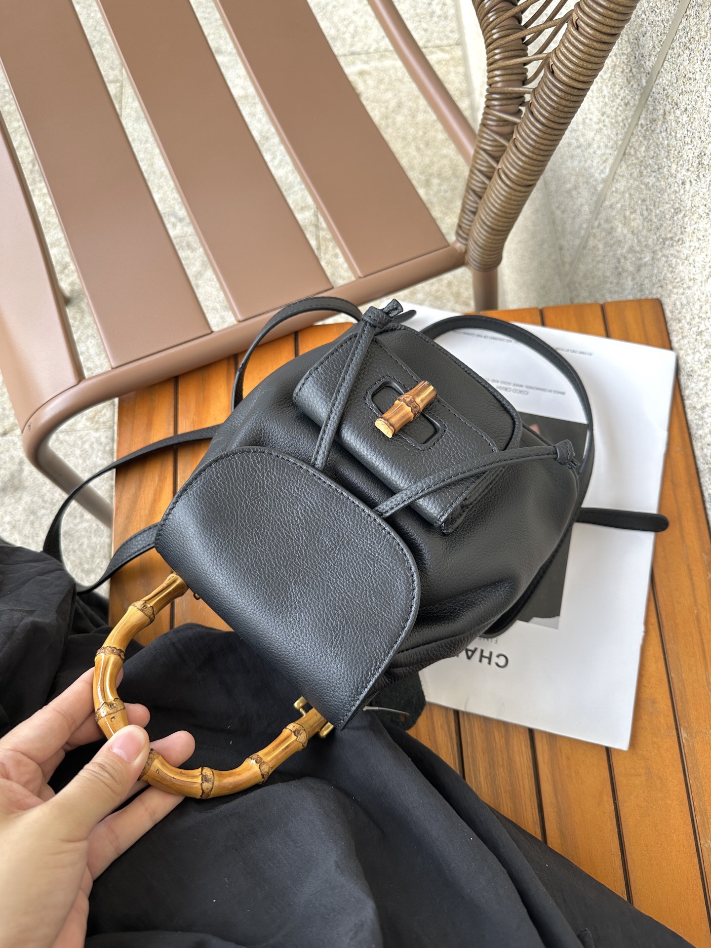 Ss Catwalk Genuine Leather Small Backpack Mini Bamboo Shoulder Bag Thickeneded First Layer Cowhide Drawstring Women's Bag