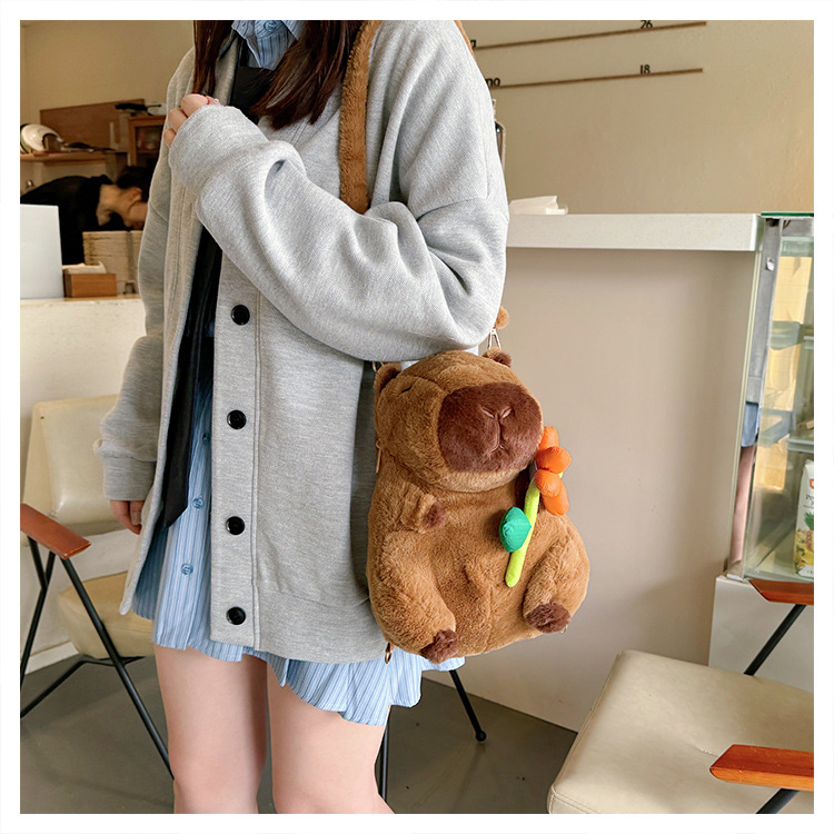 756g Weight Zipper Closure Type Single Shoulder Strap, Double Shoulder Straps Strap Type Shoulder Bag, Functional Backpack Bags Type Party, Street, Shopping Occasion Plush Material Women's Backpack Backpack Animal, Capybara Pattern All Seasons Season Unisex Gender Elegant, Streetwear Style Square Shape Animal Capybara Party Street Shopping Women's Backpack 10