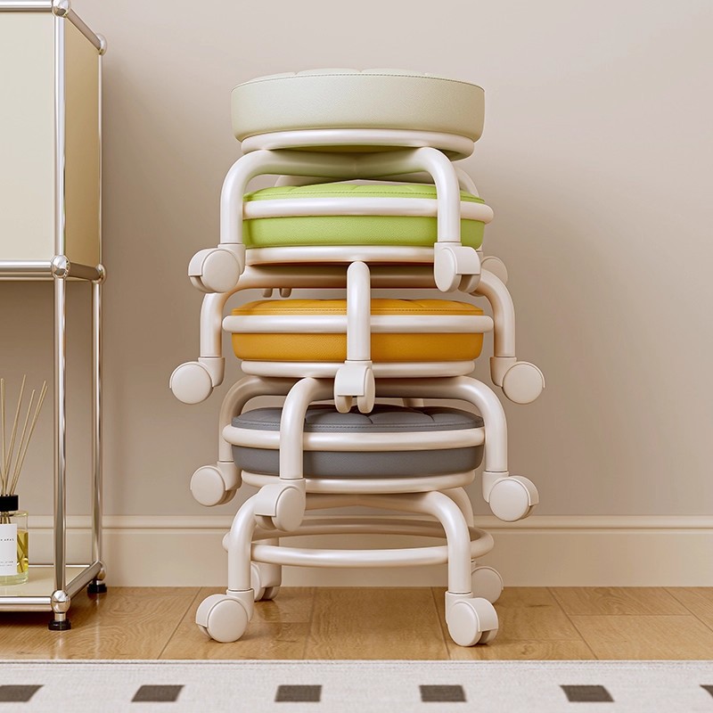 Polia taburete bajo taburete de belleza para niños con artefactos de bambú taburete redondo rueda universal taburete pequeño taburete doméstico se puede apilar