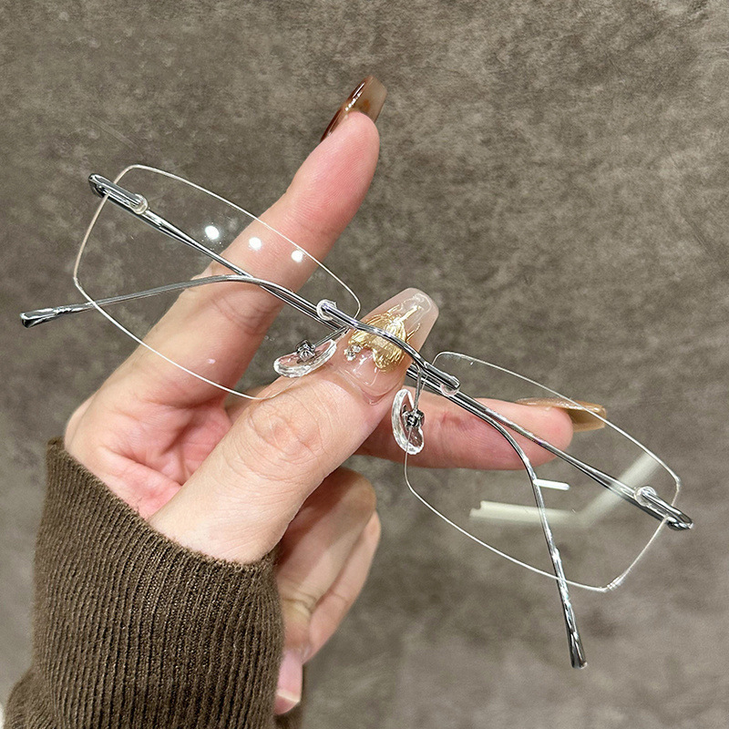 金丝无边框近视眼镜纯欲斯文御姐女超轻方形防蓝光显脸小眼镜框架|undefined