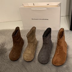 2025秋冬新款复古软底堆堆西部靴绒面勃肯短靴女骑士靴套筒马丁靴