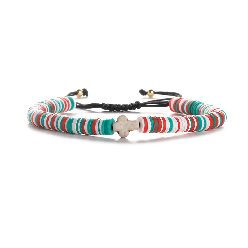 Amazon 6mm de color de cerámica suave cuentas de cuentas trenzadas pulseras cruz pulseras de regalos para hombres y mujeres