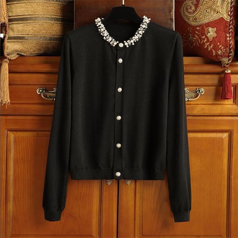 Japanese heavy industry nail bead collar control love miserably it Guest Supply yarn imitation Chun wool knitted cardigan jacket 0712