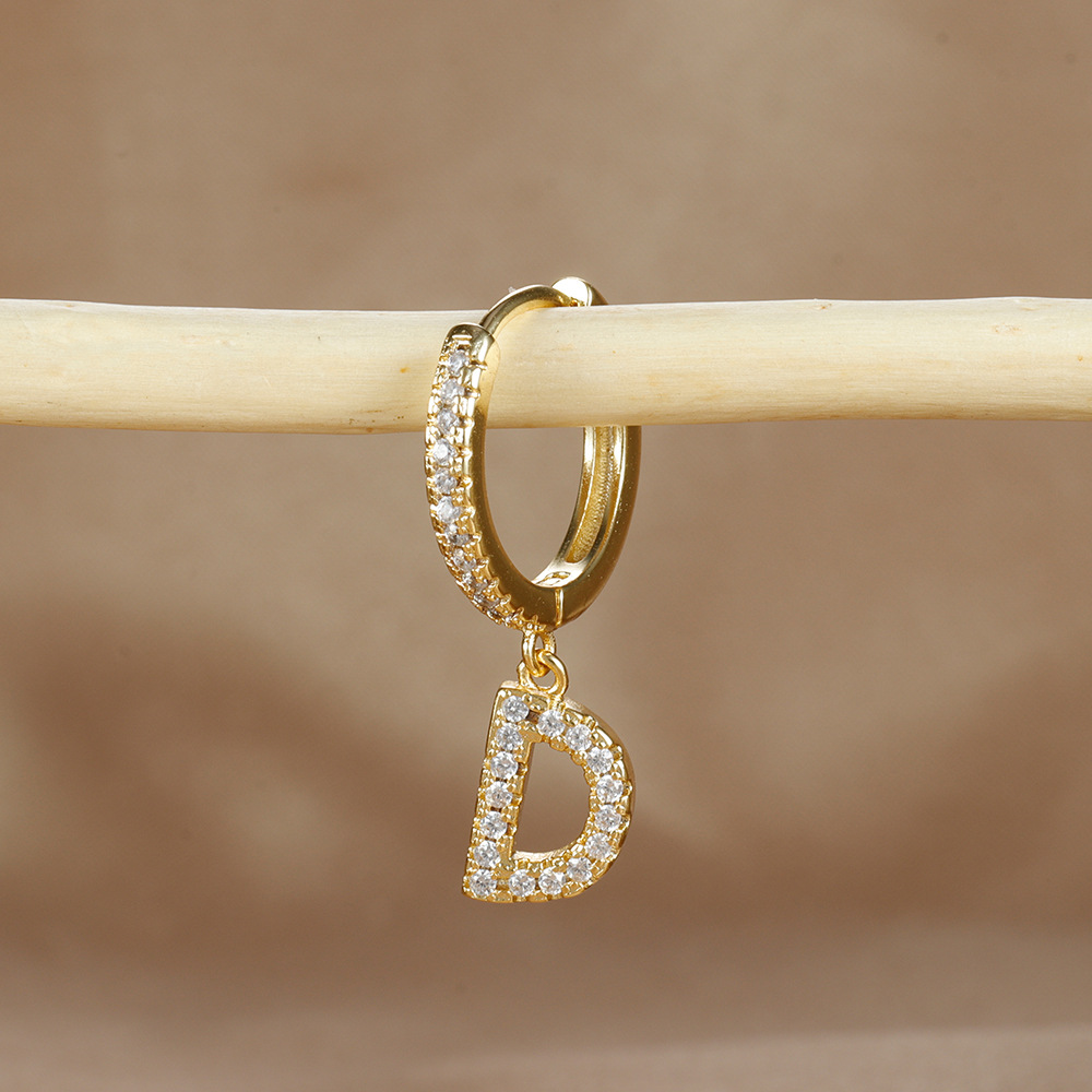 6g Weight Copper Ear Needle Material Zircon Inlay Material Charm Sleeper Hoop Earrings, Drop Earrings Classification 1 Piece Quantity Daily Occasion Copper Material Letter Pattern Unisex Gender Plating Design Casual Style 1 Piece Casual Letter Plating Copper Zircon Drop Earrings 6