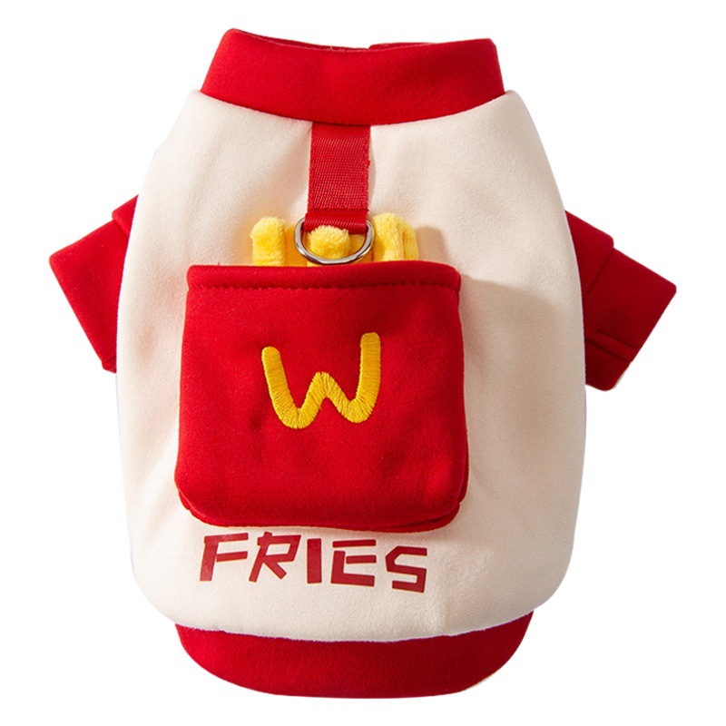 Otoño e invierno perro bolsillo papas fritas tracción suéter pequeño perro oso de peluche divertido gato de dos patas ropa para mascotas