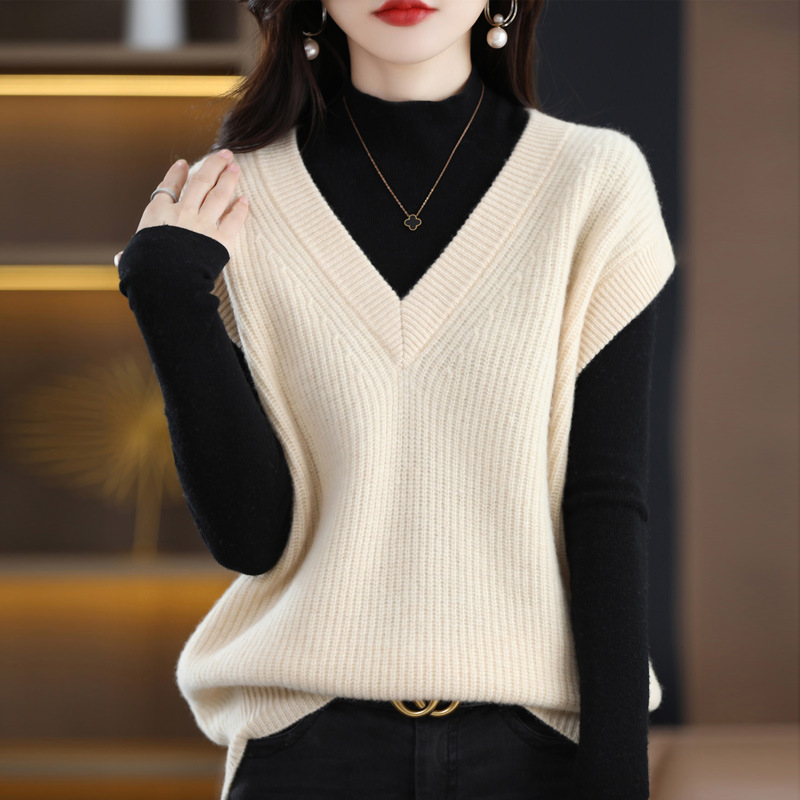 A principios de otoño 2024 nuevo chaleco de punto popular desgaste exterior de las mujeres suéter con cuello en V chaleco suelto top