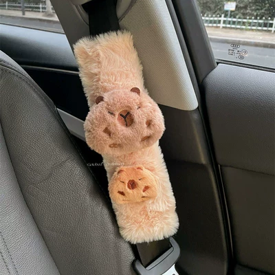 Maillard Color Kapibala Plush Seat belt shoulder pad - big-round-face-kapibala-rabbit-velvet-shoulder-pads