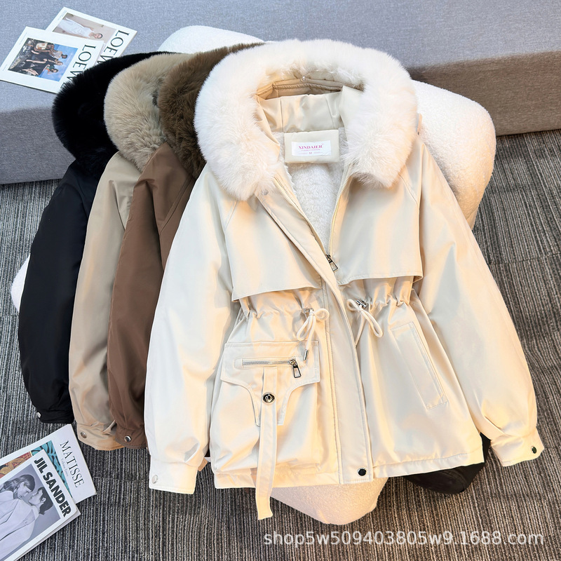 Cross-Border Parka for Women, Winter 2026 New Model, Large Fur Collar, Fashionable Versatile Fleece-Lined Integrated Jacket Cross-Border Parka for Women, Winter 2026 New Model, Large Fur Collar, Fashionable Versatile Fleece-Lined Integrated Jacket