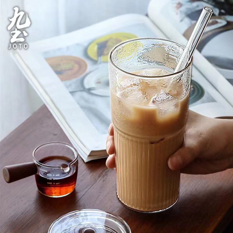 Taza de paja de niña DE ALTO aspecto taza de paja de vidrio creativo con tapa taza de té de leche taza de bebida fría de gran capacidad vaso