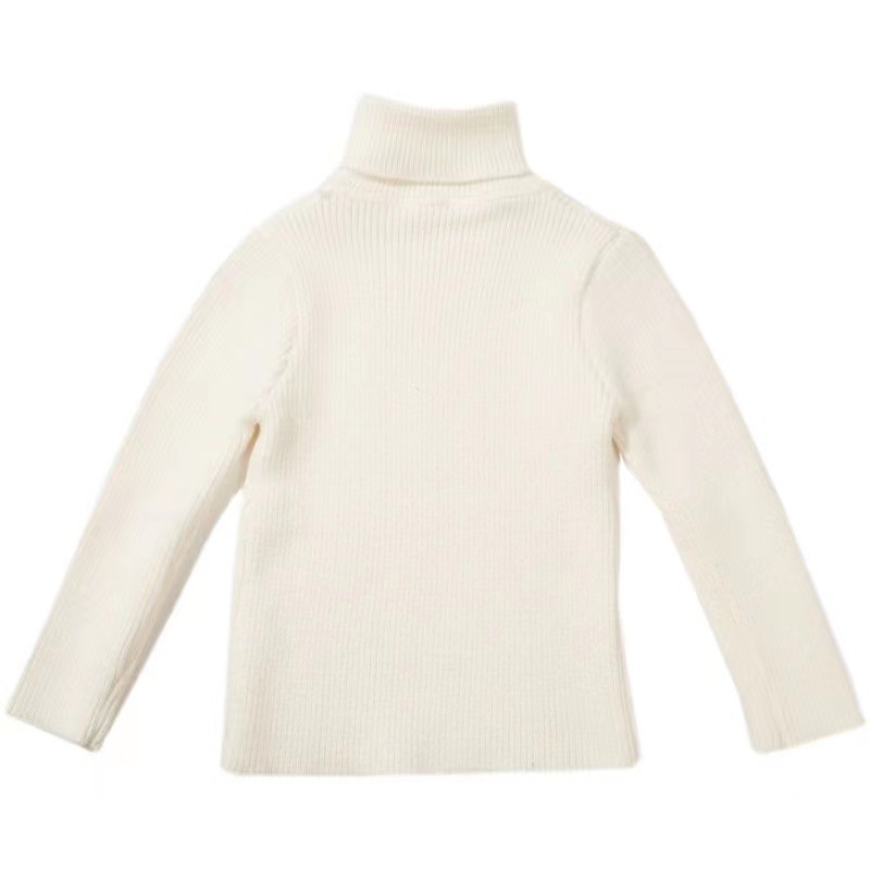 Niños y niñas que tocan Fondo camisa Otoño e Invierno Nuevo Jersey de punto de cuello alto de color sólido suéter de fondo para niños estilo occidental todo a juego