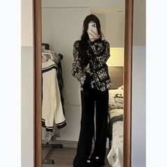 重工编织流苏小香风短款外套夹棉加厚女秋冬感韩系温柔粗花呢黑色