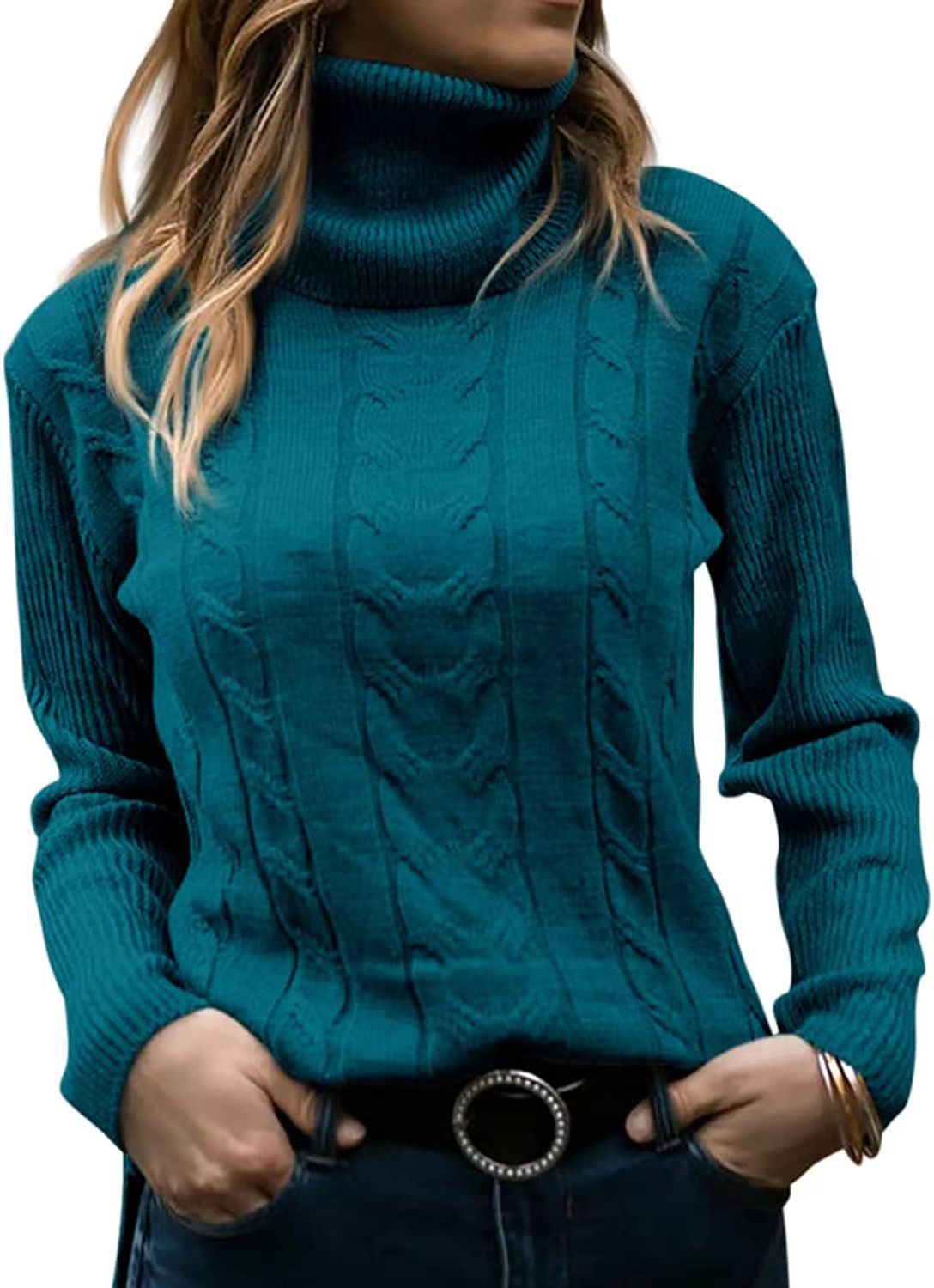 Dames herfst en winter nieuwe effen kleur coltrui retro lange mouwen dames trui_voghion.com