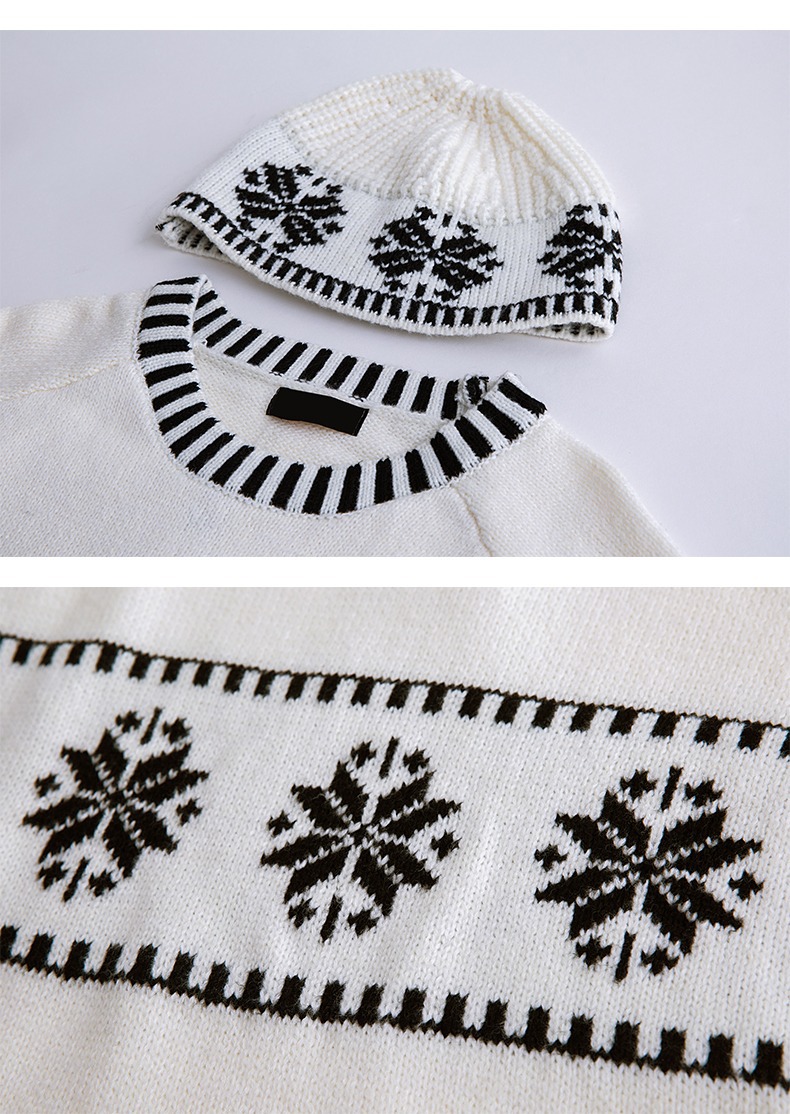 Retro Color-block Jacquard Knit Sweater Unisex Oversized Pullover_voghion.com
