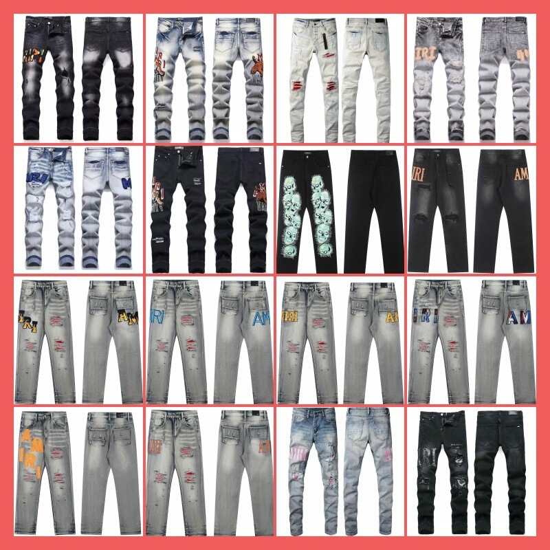American-Style High-End Ripped Jeans for Men with Patches, Slim Fit, Straight Leg, Stretchy, Casual, Slimming, Trendy Long Pants
