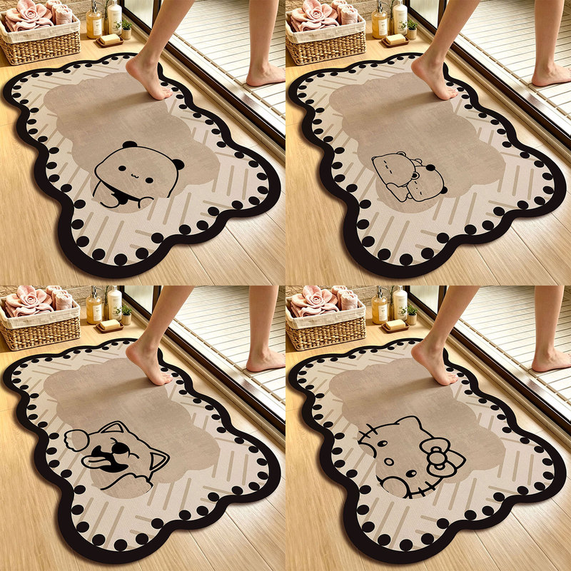 Cartoon-Style High-End Bathroom Mat, Diatomaceous Earth Absorbent Mat for Washbasin, Non-Slip and Dirt-Resistant Foot Mat for Toilet Entrance