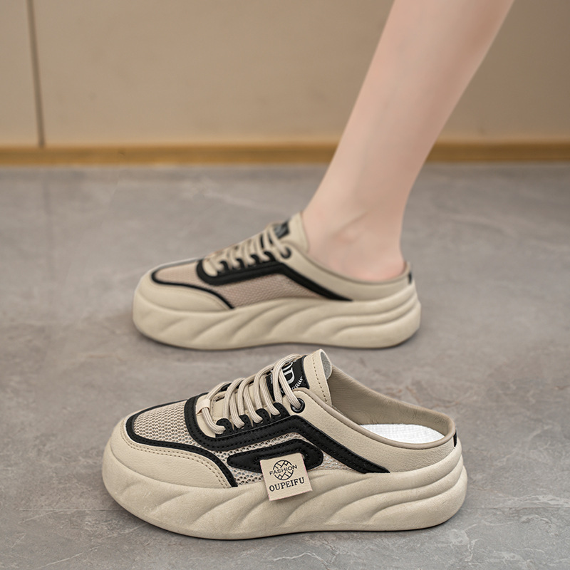 Zapatos de mujer de verano nuevo estilo sandalias de un pie zapatos de tela exteriores de mujer versión coreana de todos los partidos zapatos blancos zapatos de red medias zapatillas huecas image 4