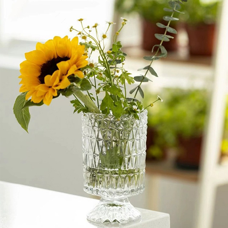 Moderno simple alivio de vidrio transparente de alta pierna florero de alta apariencia Internet celebridad hidropónico arreglo floral Decoración