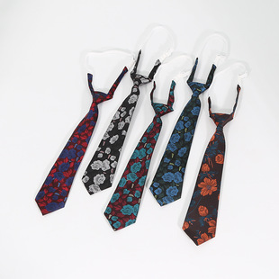 New Cashew Flower Lazy Zipper Tie Men's Easy-to-Pull Tie-Free Shirt School Uniform Accessories Tie