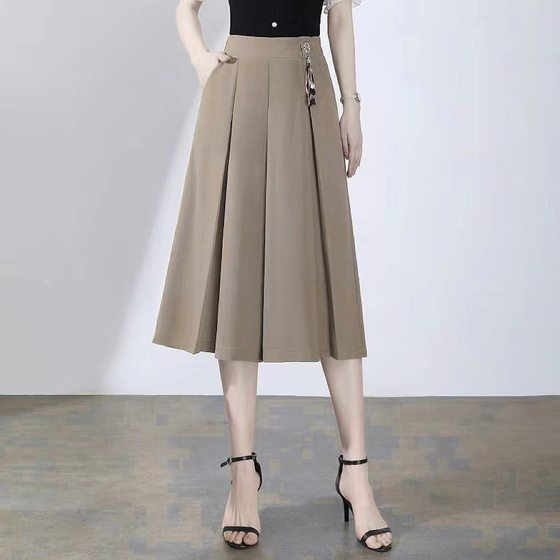 2024 wide leg culottes women's draping summer thin versatile cropped culottes high waist loose slimming high-rise casual pants