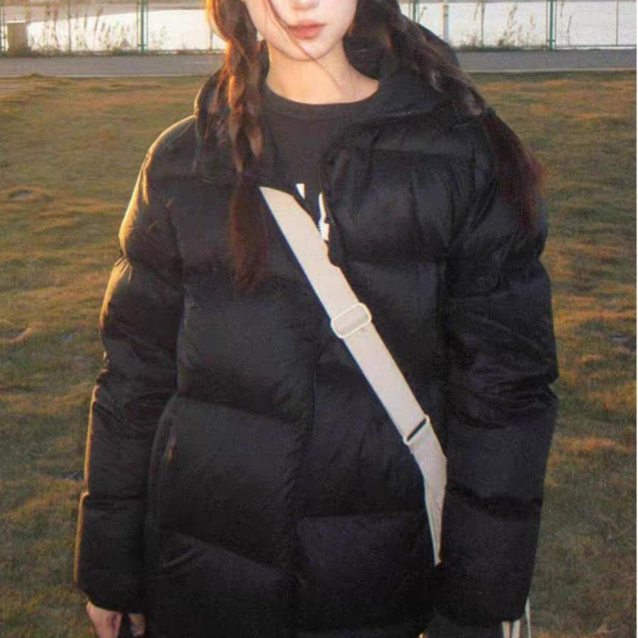 Algodón negro engrosado de invierno de mujeres 2025, nuevo estilo coreano engrosado chaqueta de algodón con capuchón pequeño image 4