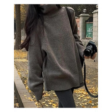 慵懒风羊毛衫女宽松高领套头毛衣秋冬厚保暖中长款遮屁股针织上衣