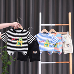 五小七2024夏季新款男童短袖短褲套裝韓版休閒童裝兒童夏裝兩件套