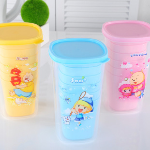 Cute square plastic water Cup suit cartoon children portable household travel Juice Cup cross-border wholesale