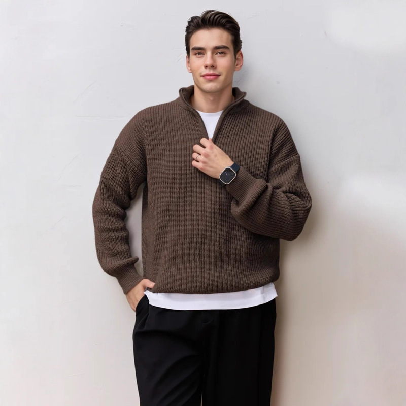 Cross-Border Autumn and Winter Men's Half-Zip Stand Collar Sweater, Knit Pullover, Old Money Style Men's Clothing Cross-Border Autumn and Winter Men's Half-Zip Stand Collar Sweater, Knit Pullover, Old Money Style Men's Clothing