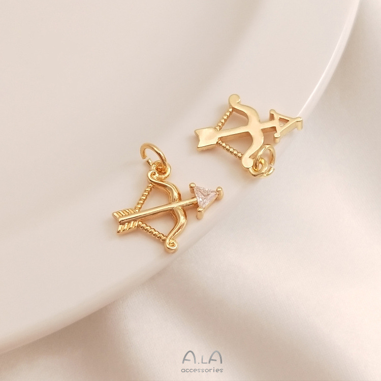Color-Preserving 14K Gold-Plated Zircon-Inlaid Arrow Creative Design Bow and Arrow Pendant DIY Handmade Bracelet Jewelry Accessories