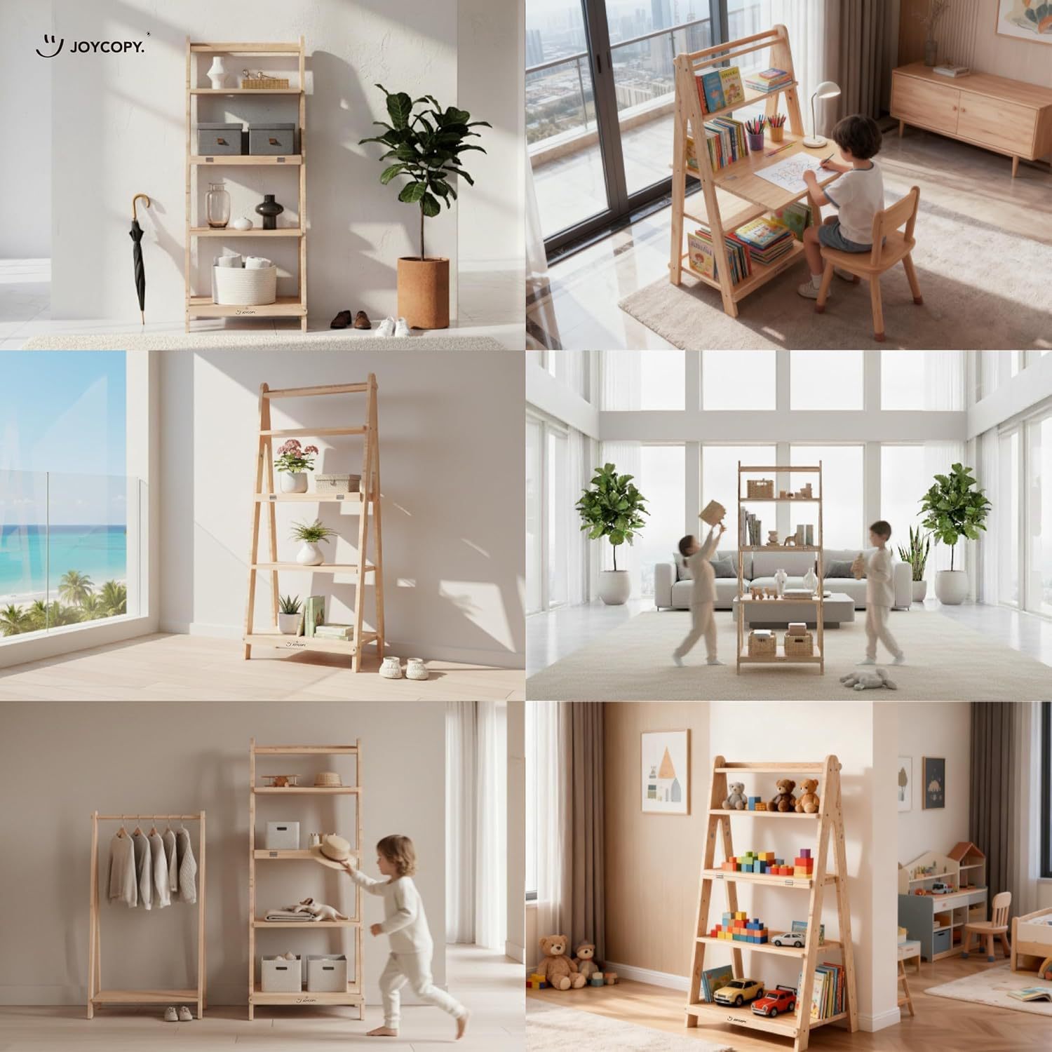 Estantes de libros para niños de madera volátiles de madera de pino en forma de un estante de almacenamiento trapezoidal transfronterizo para apoyar un agente image 4