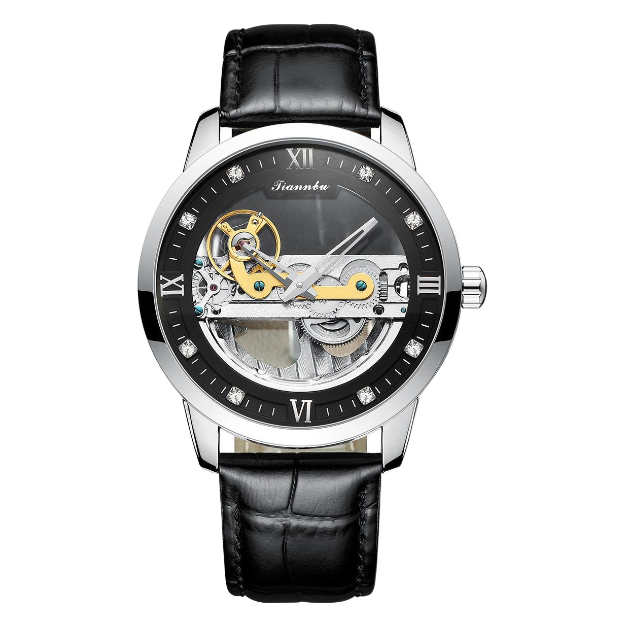Tianbo nuevos hombres reloj hueco Tourbillon reloj mecánico automático Correa transparente deportes de moda reloj de los hombres
