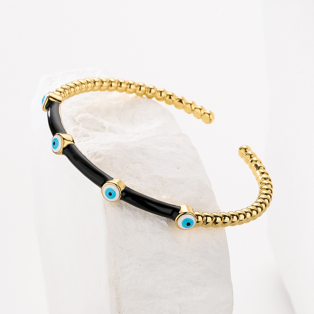 Fashion Simple Style Devilu0027S Eye Color Block Copper Bangle