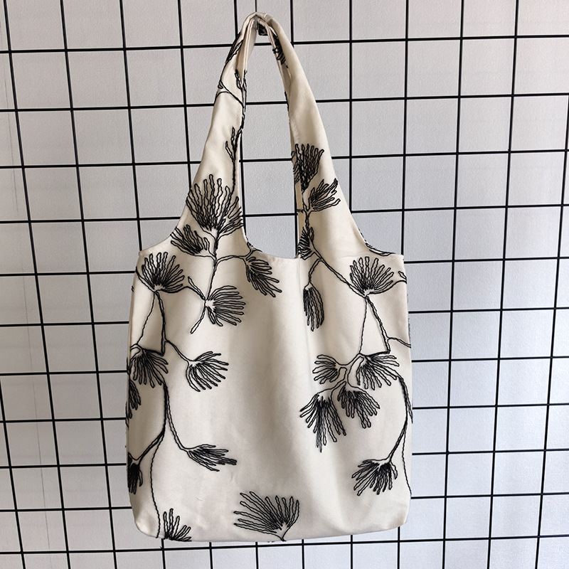 Embroidered canvas bag for leisure travel, women's bag for artistic, large capacity, versatile, one shoulder convenient bag, student bag_voghion.com