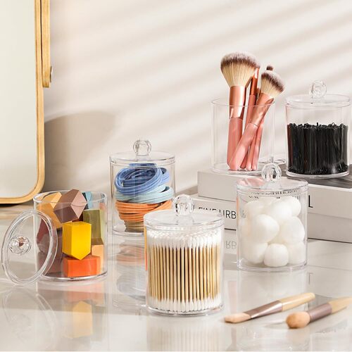 Transparent PS Cotton Swab Case Makeup Cotton Storage Box with Lid Cosmetics Puff Floss Cotton Stick Storage Can Combo