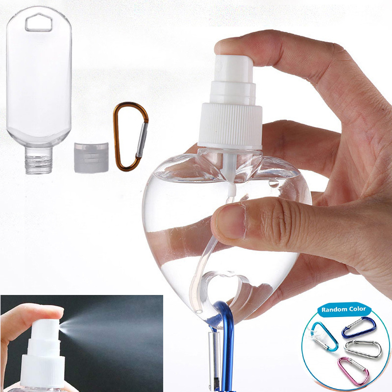 便捷钥匙圈登山扣挂钩透明免洗手液瓶空瓶乳液分装消毒酒精喷瓶