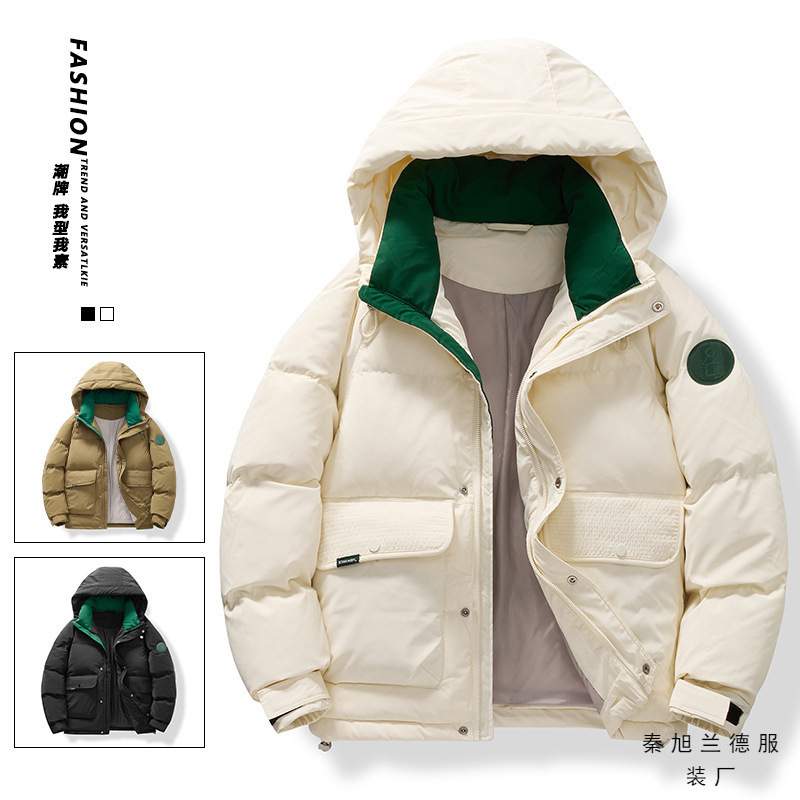 Cross-border wholesale 2023 winter new hooded down jacket trend Joker couples down jacket warm windproof men