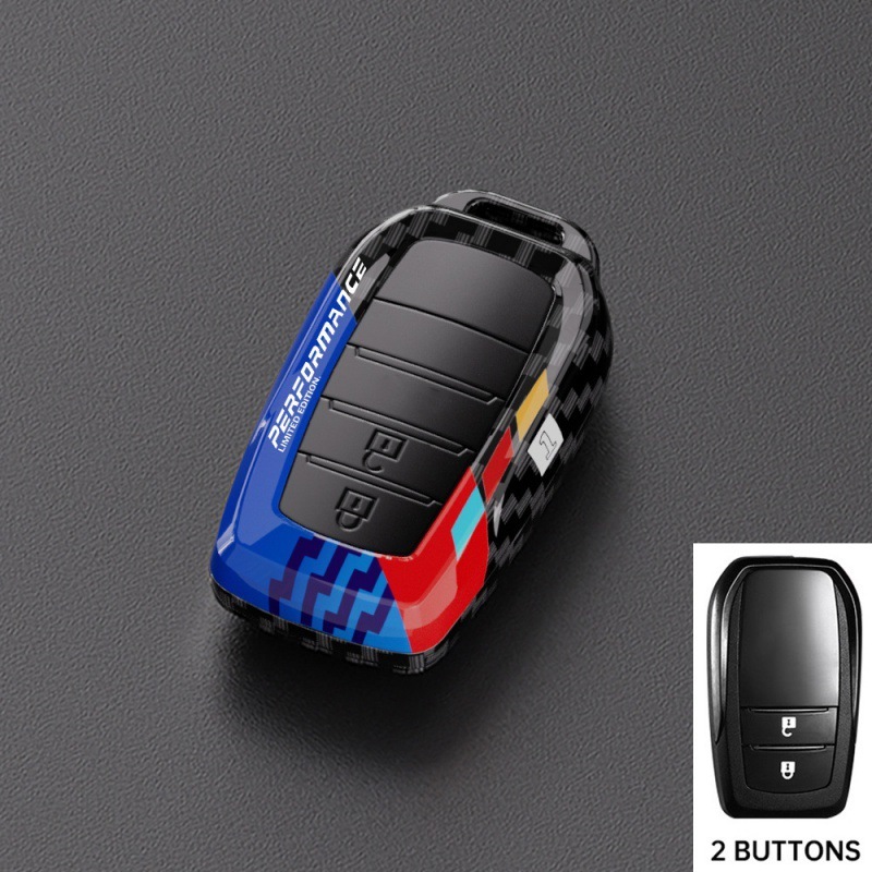 トヨタ車のキーカバー、カローラ、CHR、ハイランダー、レイリン、カムリ、RAV4に適しています。カーボンファイバー塗装。|undefined