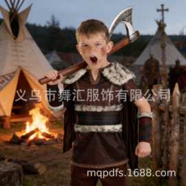 跨境万圣节儿童服装 男童豪华胜利维京人服装