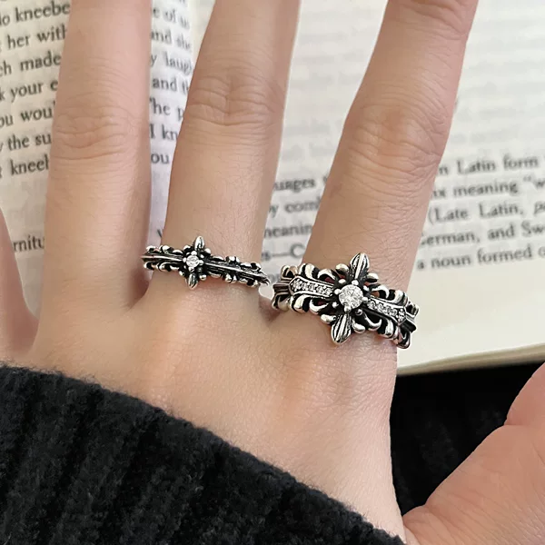 New Fashionable Zircon Cross Ring for Women Niche Design Open Adjustable Versatile Index Finger Ring for Women