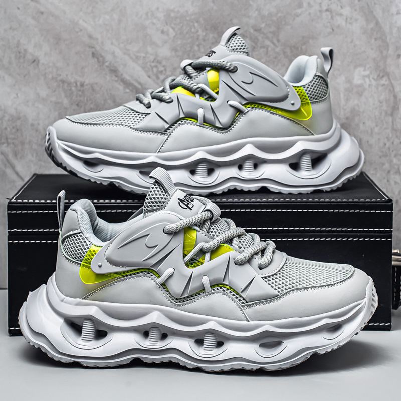 Nuevos zapatos de estilo de hombre de altura de suela gruesa, zapatos deportivos de cuero de marca de moda, aire en vivo, zapatos casuales de hombre para correr al aire libre