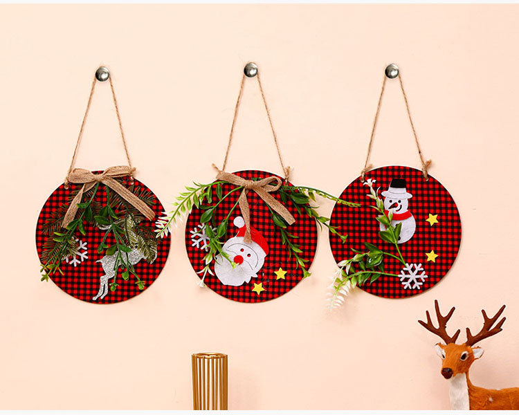 Christmas Ornaments Wreath Wood Pendant Applique Wooden Doorplate Door Hanging Christmas Pendant Wreath display picture 5