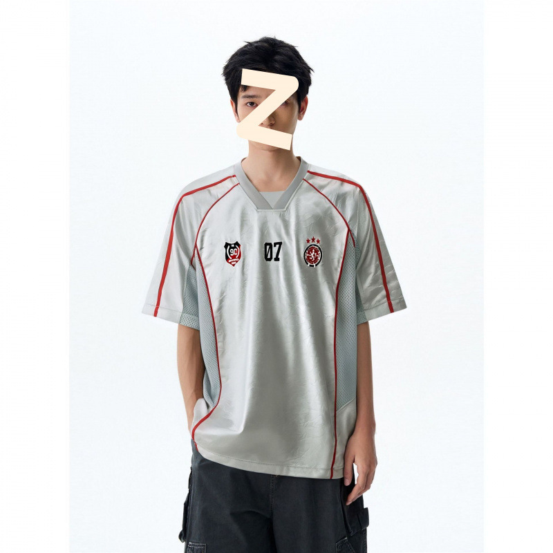 American Retro Jersey Short-Sleeved T-Shirts for Men and Women, Summer Trendy Pu Leather Couple Wear, Loose Casual Sports Style Tops