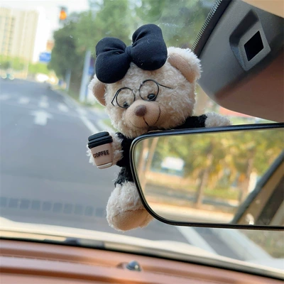 Car ornaments, Creative Cute Central Control Lying - bachelors-coffee-bear-rearview-mirror-model