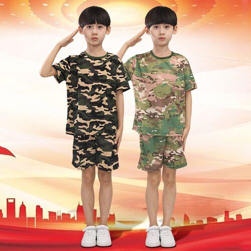 Children's military-style camouflage suit set summer camp unisex preschool physical training exercise dry-fit short-sleeved performance costume