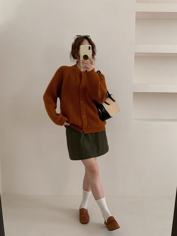 韩系圆领粗针纯色毛衣外套女秋冬新款宽松百搭针织开衫上衣女1105|undefined