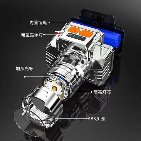 LED头灯强光超亮头戴式手电筒户外家用远射充电夜钓鱼小氙气矿灯